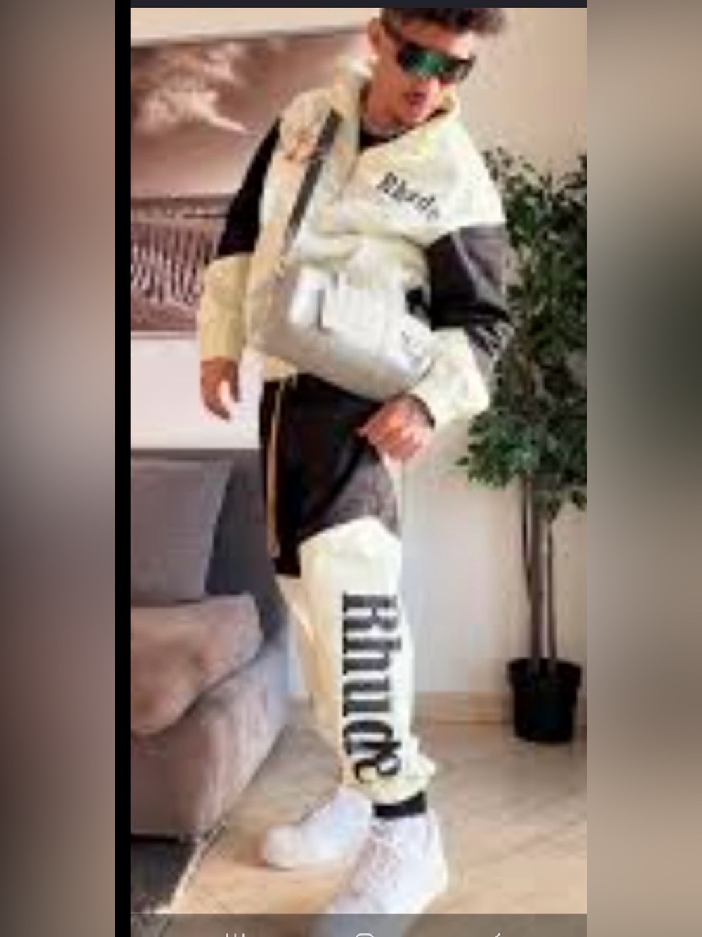 Rhude   Two-Piece Puffer Jacket & Joggers - Cream & Black set good